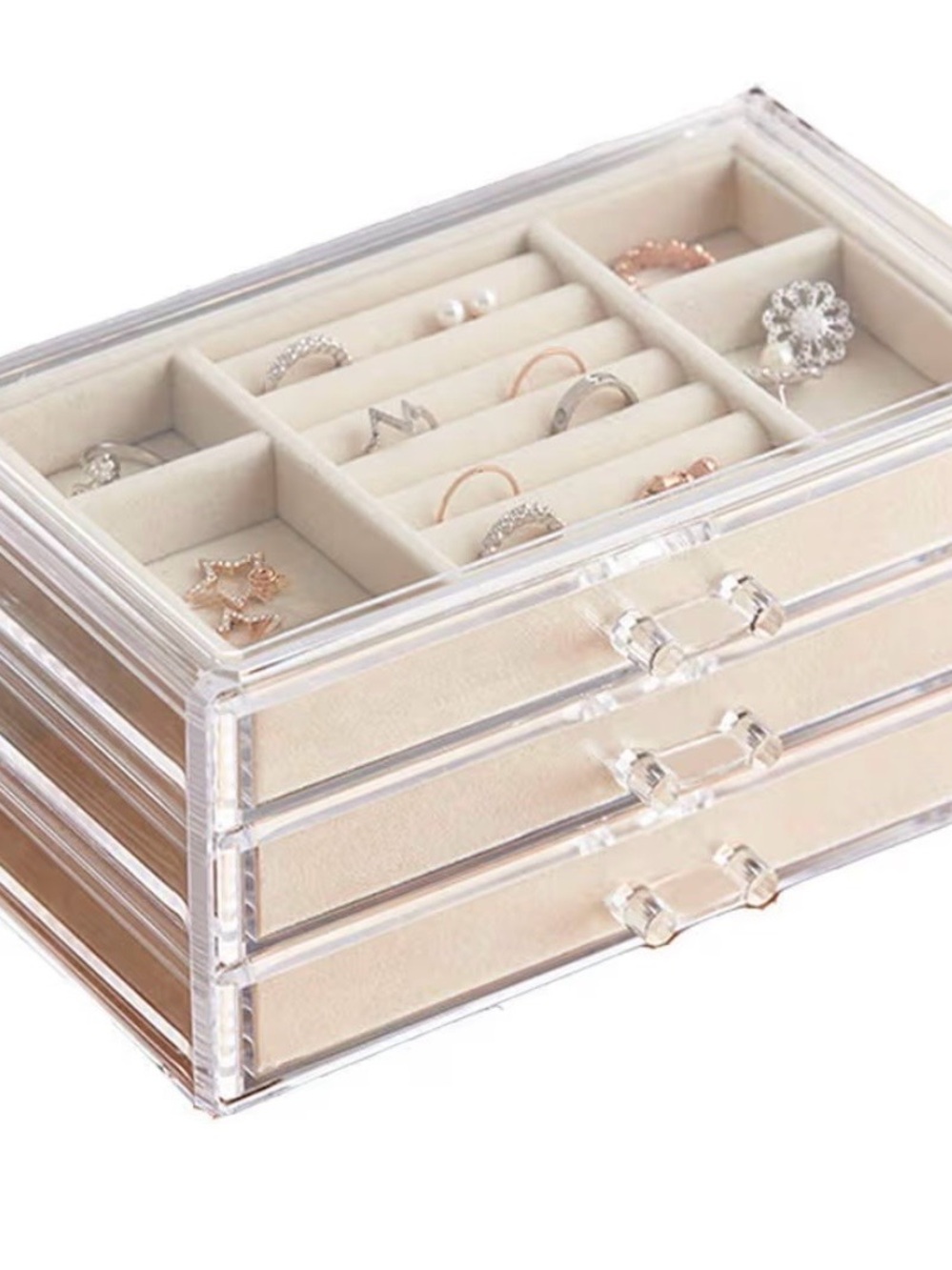 Acrylic Jewelry Organizer Box - Compact 3-Drawer Storage.  Like new.